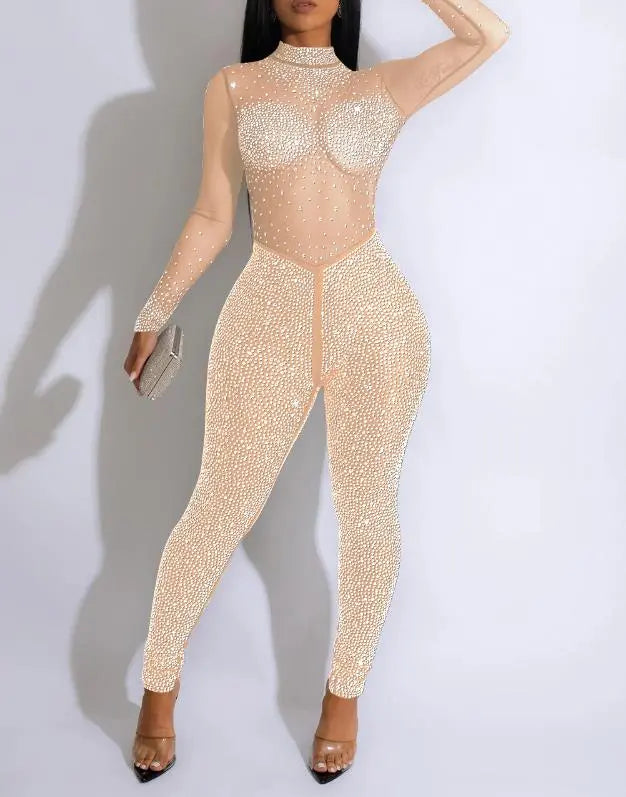 Solid Color Mesh Jumpsuit