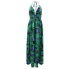 Women Leaf Printed Spaghetti Strap Backless Deep V-neck Dress