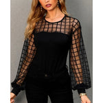 New Women See-through Grid Mesh Top