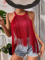 Sexy Women Summer Solid Color Tassel Tank Tops