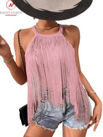 Sexy Women Summer Solid Color Tassel Tank Tops