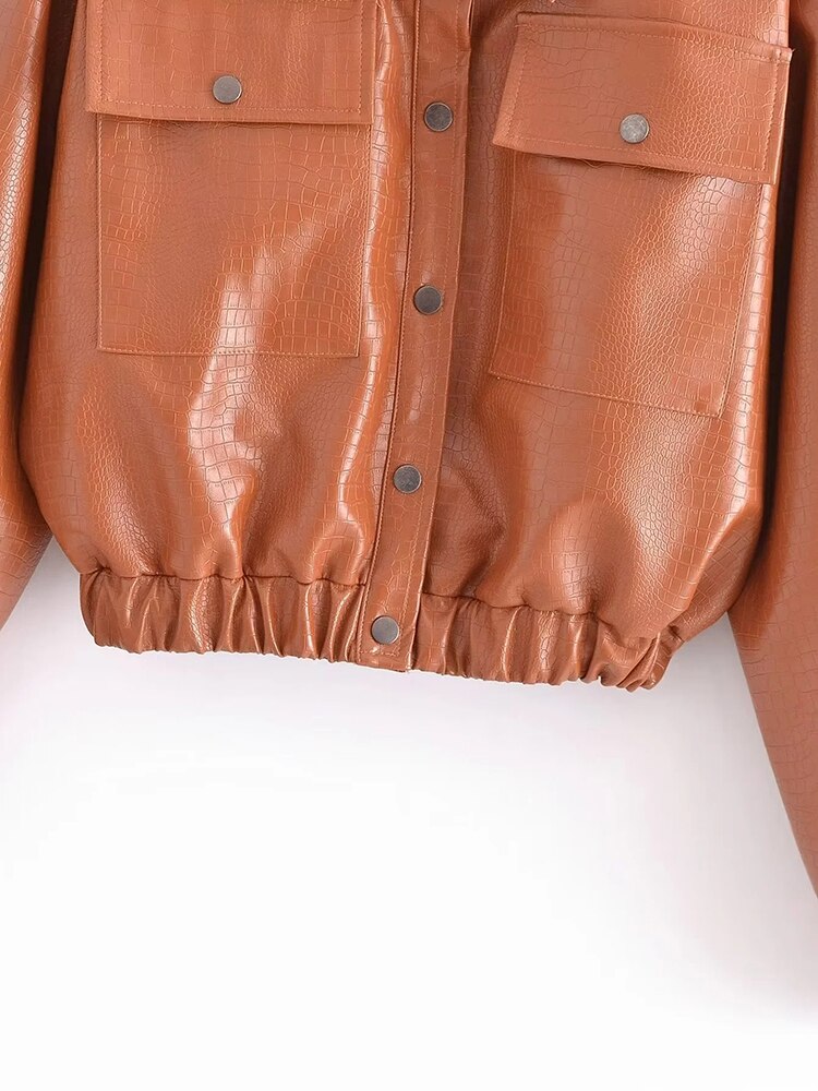 Solid Color PU Faux Leather Jacket 