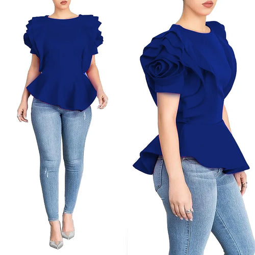 Women Layers Petal Sleeves Elegant Blouse