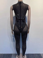 See Through Black Crystal Jumpsuits