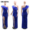 Sequined Feather One Shoulder Dress