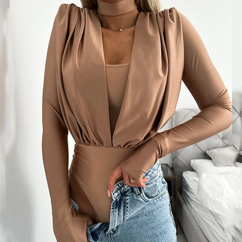 Women Summer Elegant Long Sleeve Slim Bodysuit