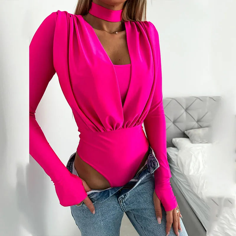 Women Summer Elegant Long Sleeve Slim Bodysuit