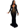 Women Diamonds Rhinestones Velvet Long Sleeve Mermaid Dresses