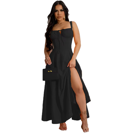 Chic Elegant Sleeveless Dress With Slit.