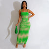 Women Tie Dye Printed Strap Sleeveless Bodycon Midi Maxi Dresses