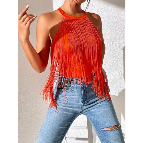 Sexy Women Summer Solid Color Tassel Tank Tops