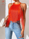 Sexy Women Summer Solid Color Tassel Tank Tops