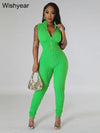 Casual Zipper Sleeveless Skinny Stretch Pencil Pants Jumpsuits