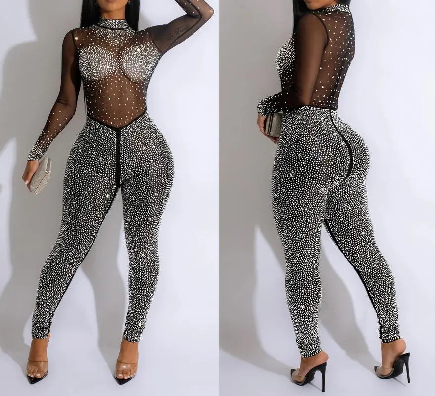 Solid Color Mesh Jumpsuit