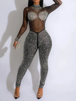 Solid Color Mesh Jumpsuit