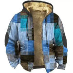 Men's Zipper Coat Long Sleeve Color Block Patchwork Winter Warm Jacket