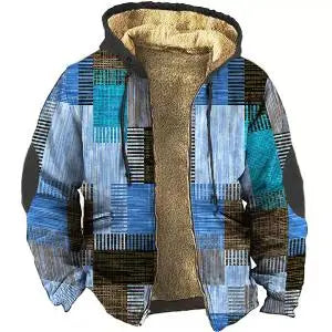 Men's Zipper Coat Long Sleeve Color Block Patchwork Winter Jacket