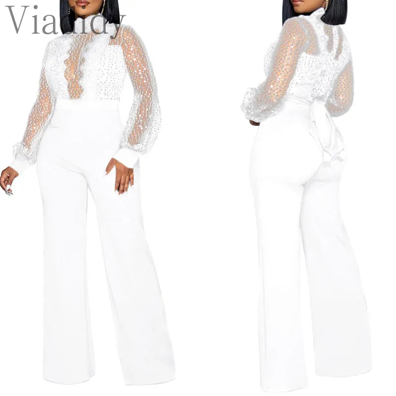 Embroider Long Sleeve Straight Jumpsuit