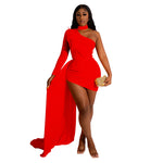 Women's Cape Feather Single Long Sleeve Oblique Dresses