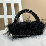 Pearl Bead With Ostrich Feather Fur Designer Bag