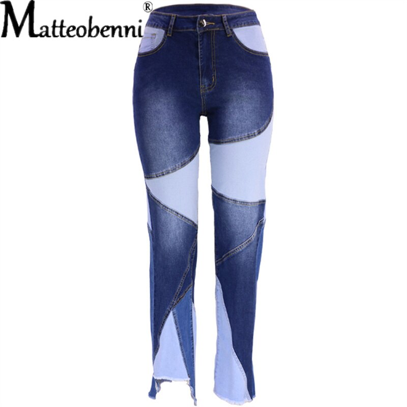 Women Patchwork Straight Denim Jeans