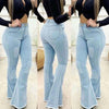 Women Denim High Waist Stretch Ripped Sexy Bell Bottoms Jeans