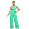 One Shoulder Sleeveless Wide Leg Solid Elegant Jumpsuits