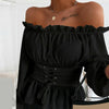 Women  Casual Solid Color Long Sleeve Ruffle Blouse 