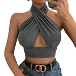 Women Summer Sexy Solid Cross Halter Neck Tank Tops