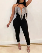 Women Tassels Spring Sleeveless V Neck Jumpsuit