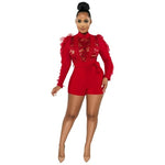 Women's Sexy Lace Top Bandage Long Sleeve Rompers