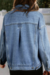 Blue Stripe Washed Oversized Pocketed Denim Jacket