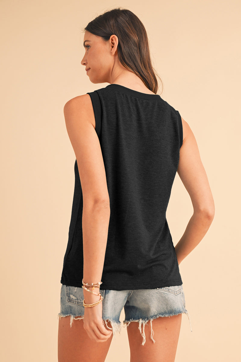 Black Contrast Trim V-Neck Loose Fit Tank Top