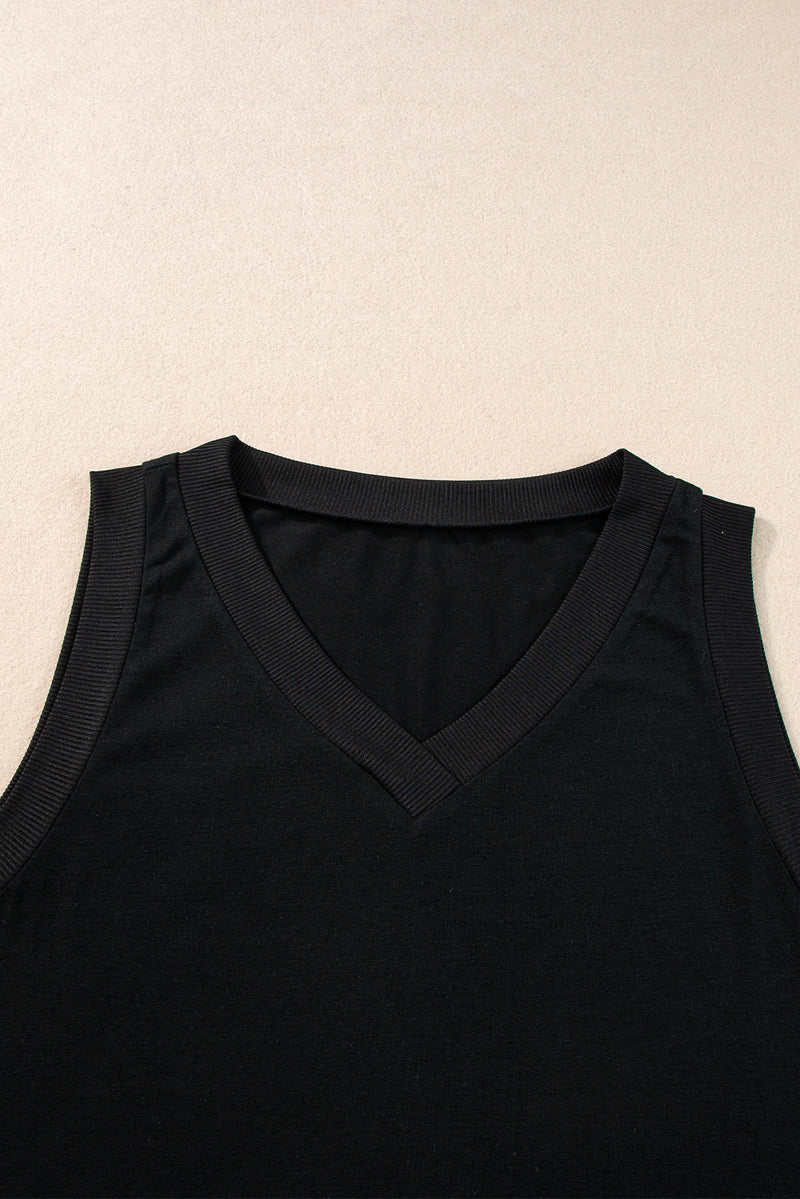 Black Contrast Trim V-Neck Loose Fit Tank Top