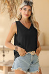 Black Contrast Trim V-Neck Loose Fit Tank Top