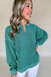 Skobeloff Notched Neck Exposed Seam Drop Shoulder Sweatshirt