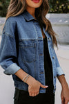 Blue Stripe Washed Oversized Pocketed Denim Jacket