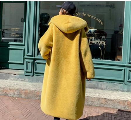 Women Faux Rabbit Hair Fur Hooded  Long  Loose Thick Warm Faux Fur Jackets