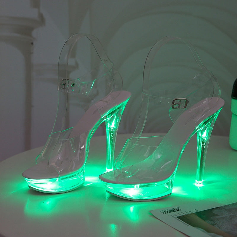 Women Light Up Glowing  Luminous Clear  Platform  LED High Heel Transparent   Shoes