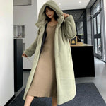 Women Faux Rabbit Hair Fur Hooded  Long  Loose Thick Warm Faux Fur Jackets