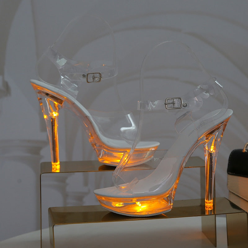 Women Light Up Glowing  Luminous Clear  Platform  LED High Heel Transparent   Shoes