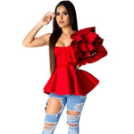 Women’s Elegant  Sexy One Shoulder Layered  Ruffle Long Sleeve Blouses