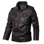 Men  Winter Fleece Casual Motorcycle  Genuine Leather Jacket