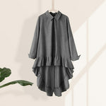 Women Asymmetrical Solid Buttons Ruffles Tops