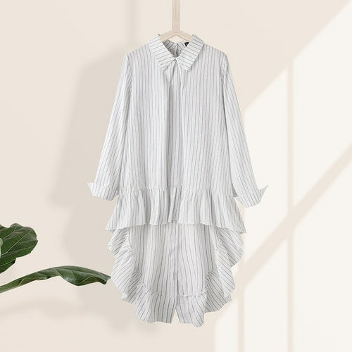 Women Asymmetrical Solid Buttons Ruffles Tops