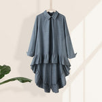 Women Asymmetrical Solid Buttons Ruffles Tops