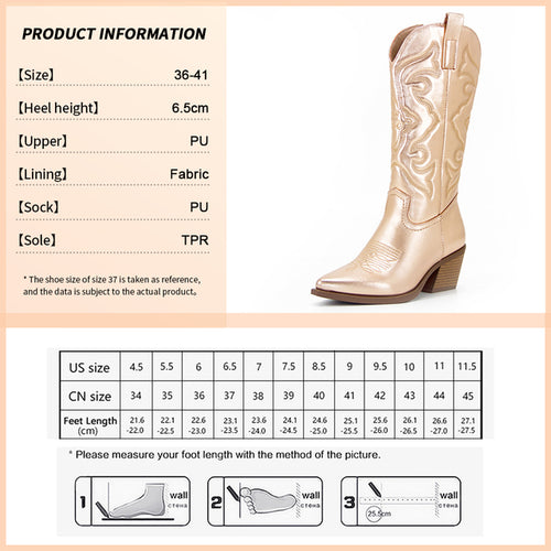 Women 2022 Zip Embroidered Cowboy Boots