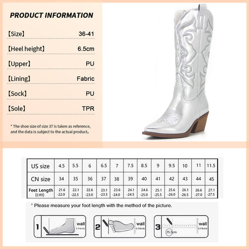 Women 2022 Zip Embroidered Cowboy Boots