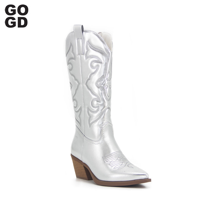 Women 2022 Zip Embroidered Cowboy Boots