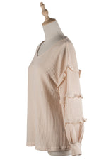 Casual Solid Color Long Lantern Sleeve Ruffle Knitting Tops